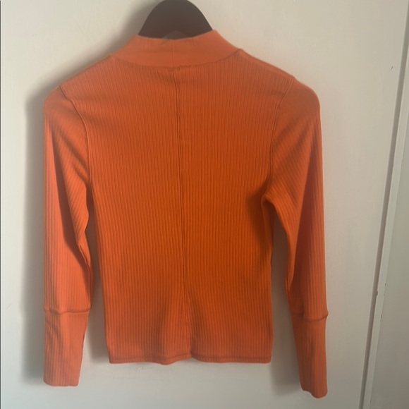 Free People Pumpkin Spice Orange Fall Mock Neck Ribbed Long Sleeve Top - Picture 7 of 8